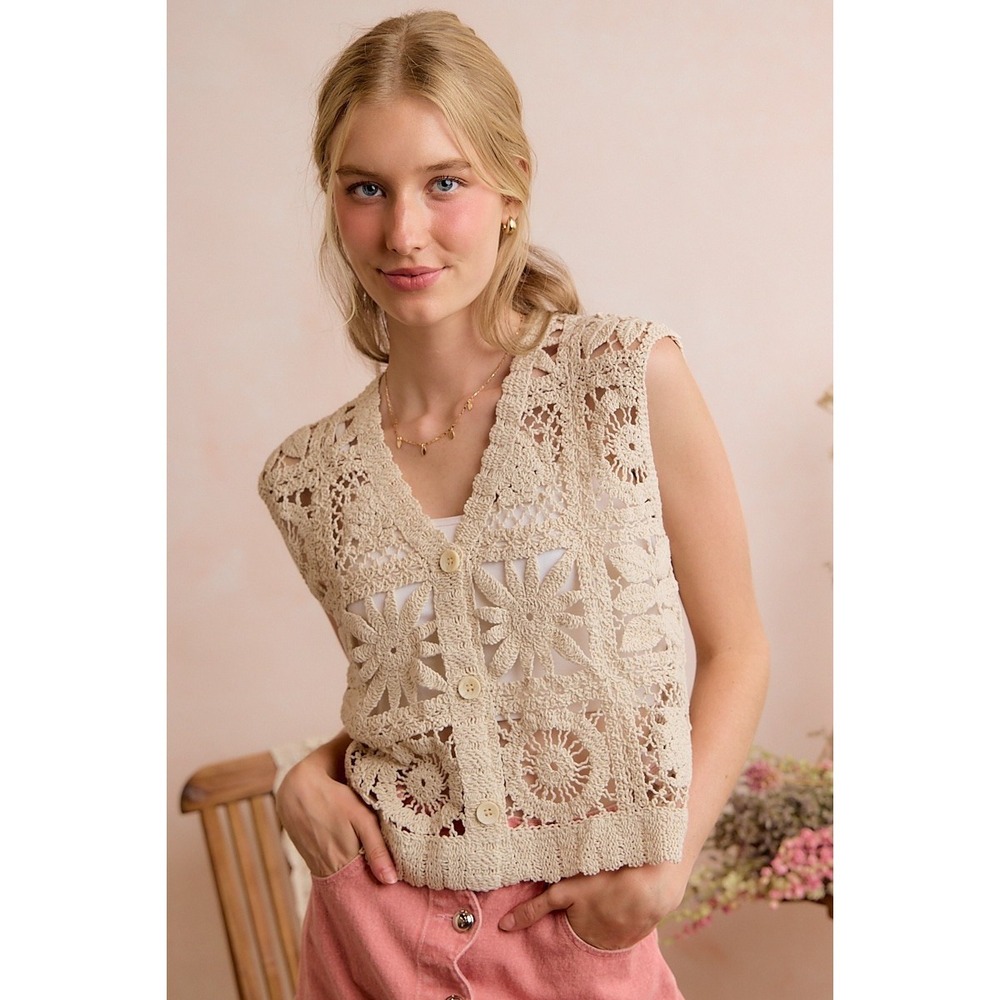 SO ME Summer Crochet Patterned Sleeveless Vest Top - M/L - Picture 16 of 16